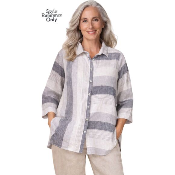 Habitat Tops - Habitat Linen Striped Lagenlook Top Blouse Relaxed Fit Size Large NWT